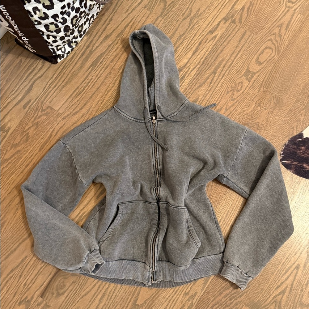 Acid Wash Gray Zip-Up Hoodie